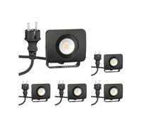 ledscom.de 5x LED Projecteur de jardin WEGA pour l'extérieur, IP44, fiche, noir, 10 W, 935lm, blanc chaud