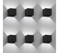 ledscom.de 6 appliques murales CUBEL pour l'extérieur, noires, IP65, éclairage vers le haut et vers le bas, carrées + ampoule LED 596 lm, blanche