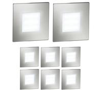 ledscom.de : 8 spots LED pour escaliers/appliques murales FEX, pour intérieur et extérieur, carrés, en acier inoxydable, 85 x 85 mm, lumière blanche froide