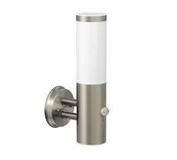 ledscom.de Applique murale PORU pour l'extérieur, IP44, détecteur de mouvement, acier inoxydable, inox mat, ronde, 1x E27 max. 15W