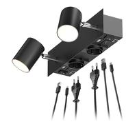 ledscom.de Applique murale WAIKA, 2 flammes, interrupteur, noir, 2 prises, USB-C, USB-A, 2x GU10 max. 15W