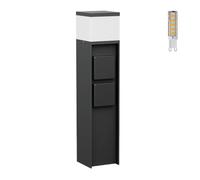 ledscom.de Borne d'éclairage PODEL pour l'extérieur, 39cm, noir, 2 prises de courant, ampoule G9 incluse, 501lm, blanc chaud