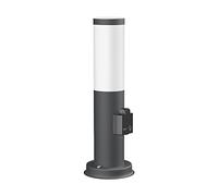 ledscom.de Borne d'éclairage PORU avec prise de courant pour l'extérieur, anthracite, ronde, 38,5cm, ampoule E27 incluse, 471lm, blanc extra-chaud