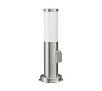 ledscom.de Borne d'éclairage PORU avec prise de courant pour l'extérieur, inox, rond, 38,5cm, incl. Smart Home RGBW E27 lampe LED, 892lm