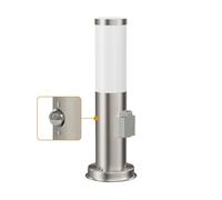 ledscom.de Borne d'éclairage PORU Capteur pour l'extérieur, 38cm, inox, prise de courant, LED E27 incluse, classe d'efficacité énergétique A (blanc chaud, 4W, 935lm)