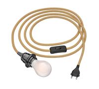 ledscom.de Câble de chanvre LEKA avec fiche, interrupteur, 3 m, beige, ampoule E27 incluse efficacité énergétique A, givré, (blanc chaud, 4 W, 935lm)