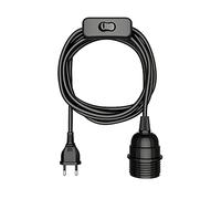 ledscom.de Câble LEKA, fiche, interrupteur, noir brillant, 3 m, douille de lampe, 1x E27 max. 60W
