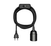 ledscom.de Câble textile LEHA, avec fiche et interrupteur, 3 m, noir, douille pour ampoule E27, 1x E27 max. 60W
