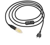 ledscom.de Câble textile LEHA avec fiche et interrupteur noir 3 m incl. lampe LED E14 4,1W 458lm, blanc extra-chaud