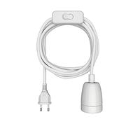 ledscom.de Câble textile LEHA II, fiche, interrupteur, blanc brillant, 3 m, douille en porcelaine, 1x E27 max. 300W