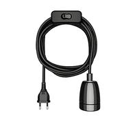 ledscom.de Câble textile LEHA II, fiche, interrupteur, noir brillant, 3 m, douille en porcelaine, 1x E27 max. 300W