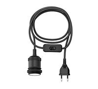 ledscom.de Câble textile RETRA, fiche, interrupteur, noir mat, 3 m, douille de lampe, 1x E27 max. 60W