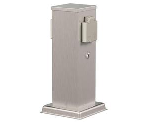 ledscom.de : Colonne d'alimentation pour jardin, modèle Polly, IP44, double prise Schuko, avec détecteur de luminosité pour l'éclairage de jardin, en acier inoxydable, de forme rectangulaire, 27 cm