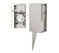 ledscom.de Colonne de Prise de Jardin POMI avec Piquet de Terre pour l'extérieur, IP44, minuterie/Timer, 2-Fois, Acier Inoxydable, Angulaire, 23cm