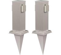 Ledscom.de : Colonne de prise pour jardin "Polly" avec piquets de fixation - Lot de 2 - IP44 - Double prise - Acier inoxydable - Design angulaire - 27 cm