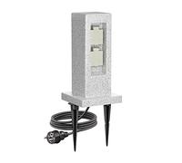 ledscom.de Colonne de Prises de Jardin Pock avec Piquet de Terre et 2m de câble pour l'extérieur, 2 Fois, Aspect Pierre, résine synthétique, rectangulaire, 30cm