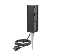 ledscom.de Colonne de Prises de Jardin POKU avec Piquet de Terre et 2m de câble pour l'extérieur, IP44, 2X, Anthracite, rectangulaire, 23cm