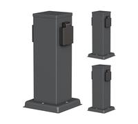 ledscom.de Colonne de Prises de Jardin Polly 3 Prises pour l'extérieur, IP44, 2 Prises, Acier Inoxydable, Anthracite, carrée, 27 cm