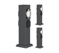 ledscom.de Colonne de Prises de Jardin Polly 3 Prises pour l'extérieur, IP44, minuterie, 3 Prises, Acier Inoxydable, Anthracite, carrée, 40 cm