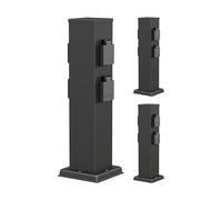 ledscom.de Colonne de Prises de Jardin Polly 3X pour l'extérieur, IP44, 4 Prises, Acier Inoxydable, Noir, carrée, 40 cm