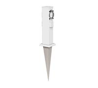 ledscom.de Colonne de Prises de Jardin Polly avec Piquet de Terre pour l'extérieur, IP44, 3-Fois avec minuterie/Timer, Acier Inoxydable, rectangulaire, Blanc, 38cm