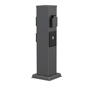 ledscom.de Colonne de Prises de Jardin Polly pour l'extérieur, IP44, Smart Home, WLAN, Alexa, Triple, Acier Inoxydable, Anthracite, carré, 40 cm