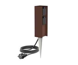 ledscom.de Colonne de Prises de Jardin POMI avec Piquet de Terre et 2m de câble pour l'extérieur, IP44, 2X, Brun, carré, 23cm