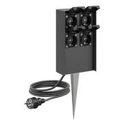 ledscom.de Colonne de Prises de Jardin POMI avec Piquet et câble de 5 m pour l'extérieur, IP44, 4 Prises, Acier Inoxydable, Anthracite, carrée, 23 cm