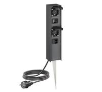 ledscom.de Colonne de Prises de Jardin POMI avec Piquet et câble pour l'extérieur, avec Interrupteur, IP44, Double Prise, Acier Inoxydable, Anthracite, carrée, 33 cm