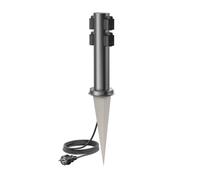 ledscom.de Colonne de Prises de Jardin PORU avec Piquet et câble de 2 m pour l'extérieur, 4 Prises, Acier Inoxydable, Anthracite, Ronde, 38 cm