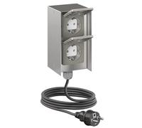 ledscom.de Colonne de prises de jardin STEDDA, câble de 5 m, IP44, 2 prises | Edelstahl, senkrecht, für Garten, Terrasse und Außenbereich geeignet