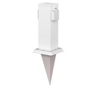 ledscom.de : Colonne de prises pour jardin "Polly" avec pique à planter pour l'extérieur, indice de protection IP44, double prise, en acier inoxydable, forme rectangulaire, couleur blanche, 27 cm