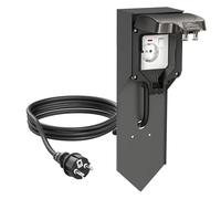 ledscom.de Colonne de Prises POXO avec Piquet de Terre et 2m de câble pour l'extérieur, IP65, Simple, Anthracite/Noir, rectangulaire, 40cm