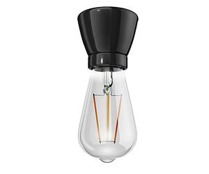 ledscom.de Douille de lampe en porcelaine MINZ, ronde, noire + lampe LED 240lm, blanc extra-chaud
