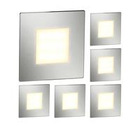 ledscom.de : 6 spots LED pour escaliers/appliques murales FEX, pour intérieur et extérieur, carrés, en acier inoxydable, 85 x 85 mm, lumière blanc chaud – Acier inoxydable / Couleur de la lumière : Bl