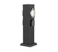 ledscom.de Garten Colonne de Prises de Courant Polly pour l'extérieur, IP44, minuterie/commutateur horaire, 3 Fois, Acier Inoxydable, Noir, carré, 40 cm