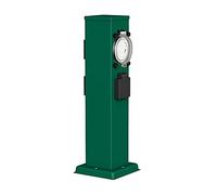 ledscom.de Garten Colonne de Prises de Courant Polly pour l'extérieur, IP44, minuterie/commutateur horaire, 3 Fois, Acier Inoxydable, Vert, carré, 40 cm