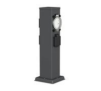 ledscom.de Garten Colonne de Prises de Courant Polly pour l'extérieur, IP44, minuterie/commutateur horaire, 3 Fois, Acier Inoxydable, Anthracite, carré, 40 cm