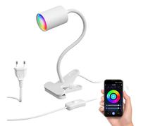 ledscom.de Lampe à pince WAIKA avec col de cygne et interrupteur blanc mat, y compris ampoule LED Smart Home RGBW GU10, 5,41W, 473lm