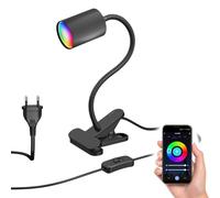 ledscom.de Lampe à pince WAIKA avec col de cygne et interrupteur noir mat, y compris ampoule LED Smart Home RGBW GU10, 5,41W, 473lm