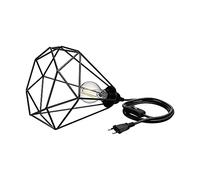 ledscom.de Lampe-cage grande, câble textile LEKA noir, fiche, interrupteur, 3 m, ampoule E27 incluse max. 963lm, variateur 3 niveaux, blanc chaud