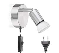 ledscom.de Lampe de lecture LUNARA avec interrupteur et prise chrome mat GU10 Applique murale 4,888W 450lm 100° blanc