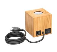 ledscom.de Lampe de table HITO, interrupteur, USB, bois véritable (hévéa), carré, marron clair, 1x E27 max. 60W