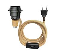 ledscom.de Lampe de table lampe en liège FLAKO avec interrupteur et câble textile, chanvre, beige naturel, 1x E27 max. 60W, sans bouteille, sans ampoule