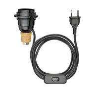 ledscom.de Lampe de table lampe en liège FLAKO avec interrupteur et câble textile, noir, 1x E27 max. 60W, sans bouteille, sans ampoule