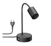 ledscom.de Lampe de table WAIKA, col de cygne, interrupteur, rond, noir, USB-A, USB-C, 1x GU10 max. 15W