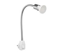 ledscom.de Lampe prise LESCH Lampe de lecture col de cygne interrupteur chrome GU10 Lampe LED blanc chaud 3 niveaux de gradation : max. 500lm
