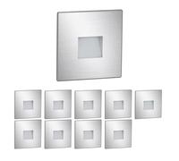 ledscom.de Lot de 10 luminaires LED pour escalier/encastrés muraux FOW pour l'intérieur et l'extérieur, downlight, forme carrée, acier inoxydable, 85 x 85 mm, blanc chaud