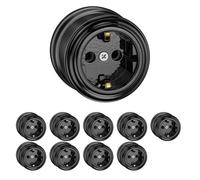 ledscom.de Lot de 10 prises murales en porcelaine PORS, noir brillant, rondes, ⌀ 65 mm