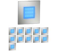 ledscom.de Lot de 12 éclairages d'escalier/appliques murales encastrables FEX à LED pour l'intérieur et l'extérieur, de forme carrée, en acier inoxydable, 85 x 85 mm, bleu